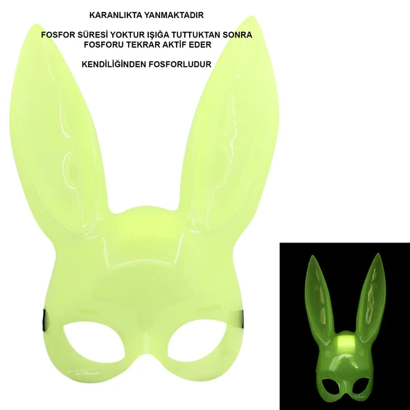 Karanlıkta Parlayan Fosforlu Tşan Maskesi – Glow Bunny Masquerade Maske (32X22 Cm) ürün görseli 1