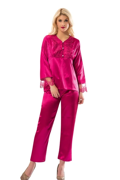 Fuşya Saten Pijama Takımı ürün görseli 1