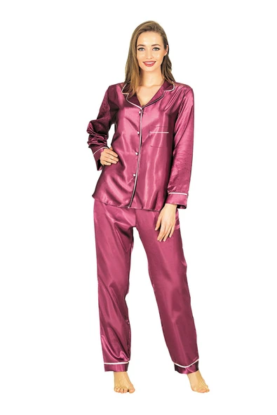 Mor Saten Pijama Takımı ürün görseli 1