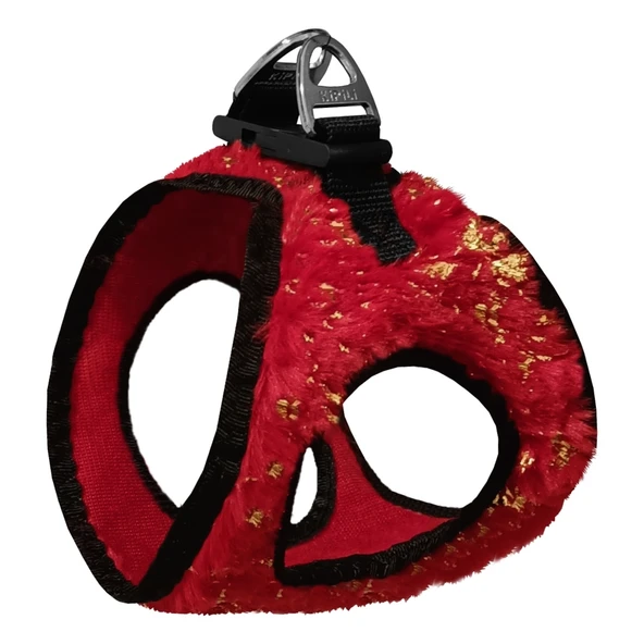 Üç Kilitli Simli Peluş Göğüs Tasması 24-28 Cm Xx-Small Kırmızı ürün görseli 1