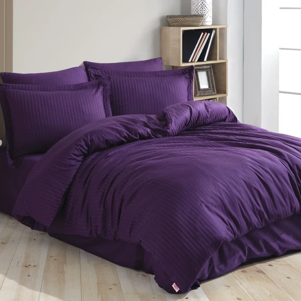 Çift Kişilik Saten Nev Çizgili Mor ürün görseli 1