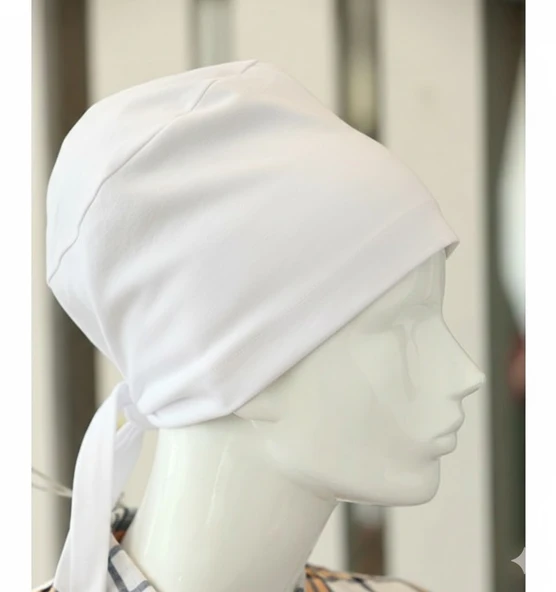 Bağlamalı Tesettür Bone - Bağlamalı Bandana Beyaz ürün görseli 1