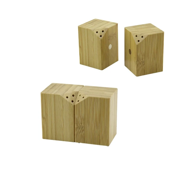 Baharatlik Tuzluk 5X5Cm Y:7Cm 2Parça Miknatisli İki̇z Ahşap Bambu Baharatlik Tuzluk ürün görseli 1