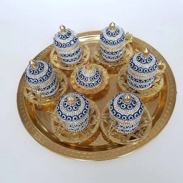 8'Li Gold Nazar Boncuklu Lokumluk Kahve Fincanı Set ürün görseli 1
