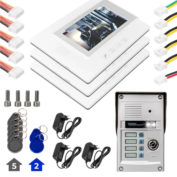 37T4 2 Daire 7'' Nfc Destekli Görüntülü Diafon Kapı Zili Interkom Akıllı Ev Güvenliği Sistemi ürün görseli 1