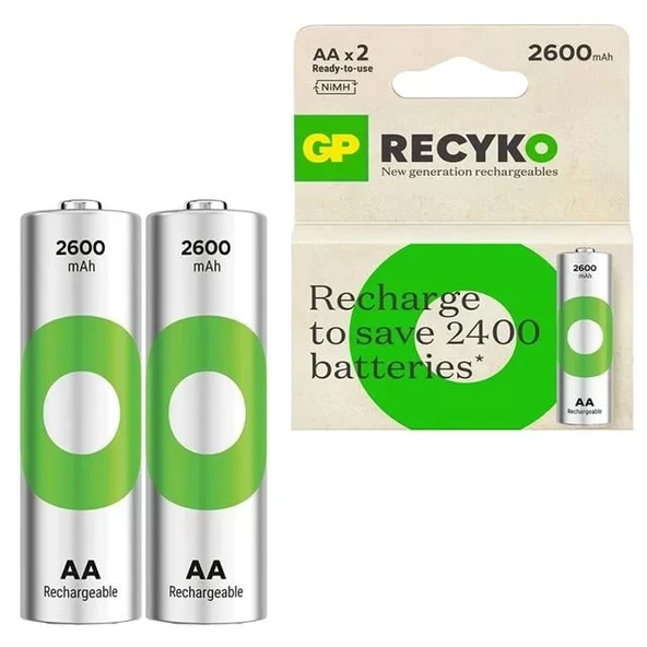 Gp Recyko 2600 Mah Şarjlı Ni-Mh Aa Kalem Pil 2Li Paket ürün görseli 1