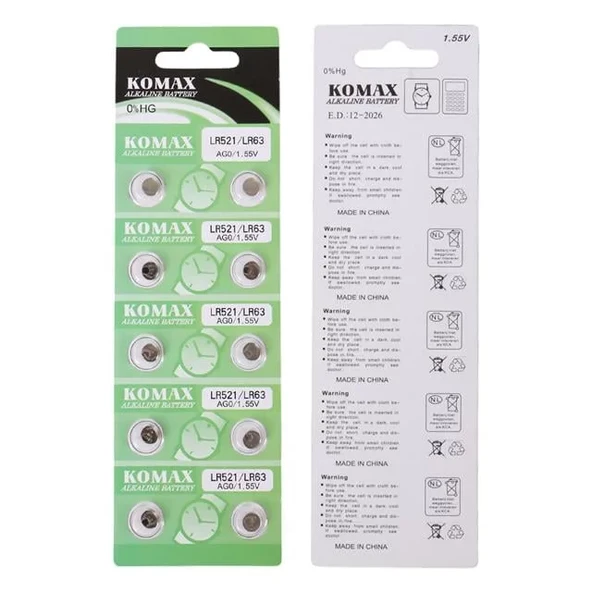 Komax Ag-0 Alkalin Lr521/379 Düğme Pil 10'Lu Paket ürün görseli 1