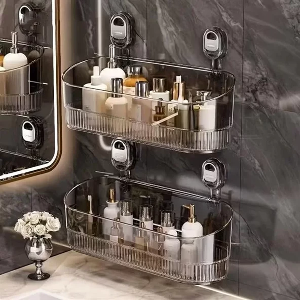 Sn-29266 Vantuzlu Şeffaf Banyo Mutfak Rafı Organizer - Resim 2
