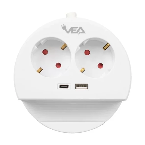 Ve- G1102C 2'Li Usb+ Girişli Anahtarlı 1.5 Metre Grup Priz ürün görseli 1