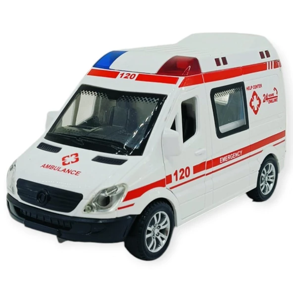 Ambulans Arabası Işıklı Sesli Sürtmeli Plastik 15Cm - 1 Adet ürün görseli 1