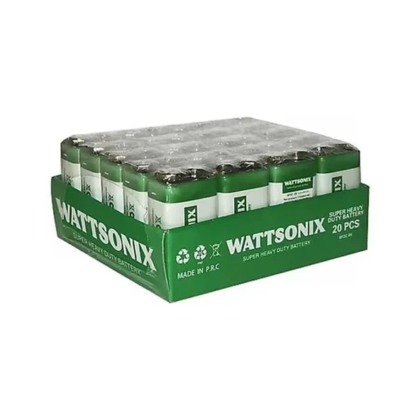Wattsonix Çinko Karbon 6F22 9 Volt Pil (20'Li Paket) ürün görseli 1