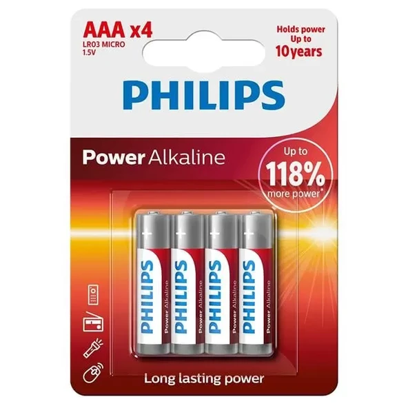 Power Alkaline Aaa Lr03 1.5V İnce Kalem Pil 4'Lü Paket (Lr03P4B/10) ürün görseli 1