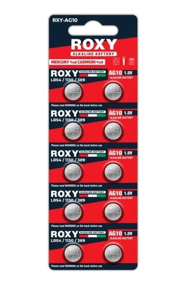 Roxy Rxy-Ag10 1.5 Volt Lr54/1130/189/389 Alkalin Düğme Pil (10'Lu Paket) ürün görseli 1