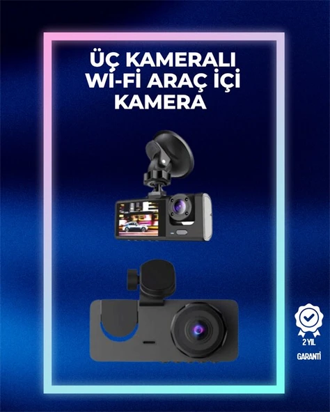1080p Ön + 720p Arka & İç Kamera – Suya Dayanıklı Araç Güvenlik Kamerası ürün görseli 1