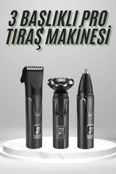 Dijital Göstergeli 3 Başlıklı Tıraş Makinesi Islak Kuru Lazer Öncesi Günlük ürün görseli 1