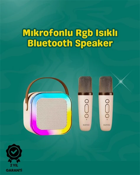 İki Mikrofonlu Renkli LED Işıklı Karaoke Cihazı ürün görseli 1