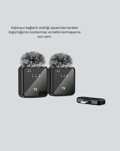 2in1 Kablosuz Yaka Mikrofonu iOS ve Android Uyumlu - Resim 5