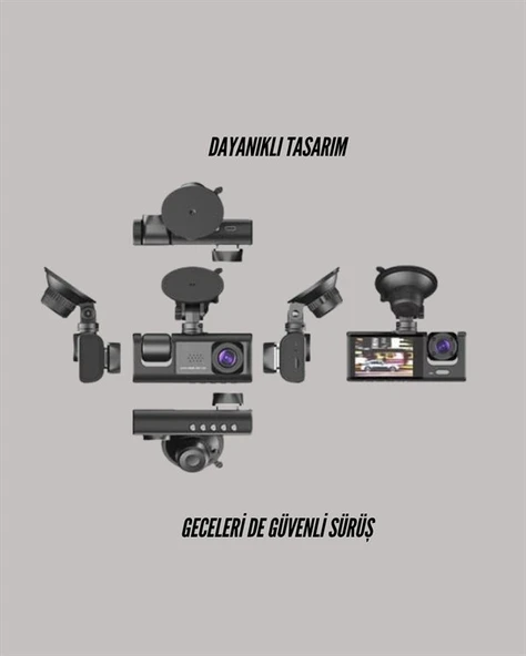 G-Sensörlü 3'lü Kayıtlı Araç Kamerası - Resim 2