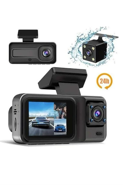 1080P 3 Lensli WİFİ Araç İçi Kameralı Ekran DVR Kaydedici Gece Görüşlü ürün görseli 1