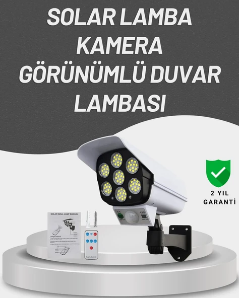 77 LED'li Güneş Enerjili Güvenlik Lambası ve Kukla Kamera – Hareket Sensörlü, 2400mAh Pilli ürün görseli 1