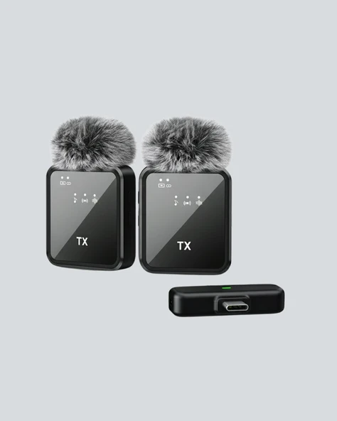 2in1 Kablosuz Yaka Mikrofonu iOS ve Android Uyumlu - Resim 4