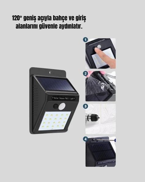 4 Modlu Solar LED Bahçe ve Garaj Lambası - Resim 3
