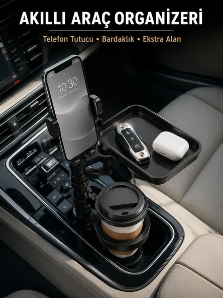 Araç Konsolu İçin Telefon Tutuculu Bardaklık Düzenleyici ürün görseli 1