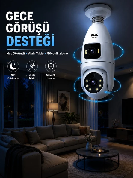 Gece Görüşlü Çift Lens Wi-Fi Ampul Kamera Mobil Takip Destekli ürün görseli 1