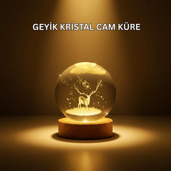 USB Bağlantılı Geyik Temalı Kristal Küre Premium Masa Gece Lambası ürün görseli 1