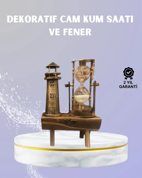 Ahşap Kum Saati ve Deniz Feneri Figürü Bir Arada – Ev & Ofis Dekorasyonu ürün görseli 1