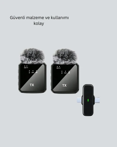 2in1 Kablosuz Yaka Mikrofonu iOS ve Android Uyumlu - Resim 2