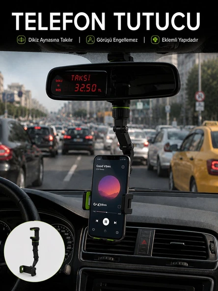 Araç İçi Telefon Standı Dikiz Aynasına Takılan Ayarlanabilir Telefon Tutucu ürün görseli 1