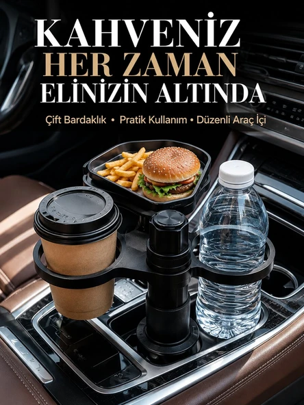 Otomobil İçin Çift Bardak Tutucu ve Çok Amaçlı Organizer ürün görseli 1