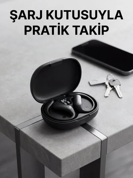 Kulak Kancalı Kablosuz Bluetooth Kulaklık Dijital Göstergeli Şarj Kutulu ürün görseli 1
