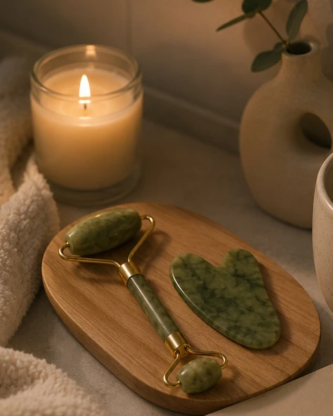 2 Parça Jade Stone Cilt Bakım Seti Şişkinlik Karşıtı Yüz Masajı ürün görseli 1