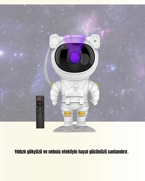 Bluetooth ve Dahili Ses Özellikli Astronot Projeksiyon Lambası - Resim 4
