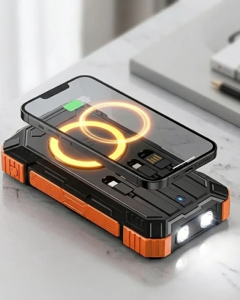 20000 mAh Powerbank Güneş Enerjili Kablosuz Şarj Hızlı Şarj Taşınabilir Batarya (Kopya) ürün görseli 1