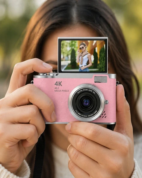 48 MP Vlog Kamera 1080P Video Flip Screen Uzun Pil Ömrü Selfie Kamera ürün görseli 1