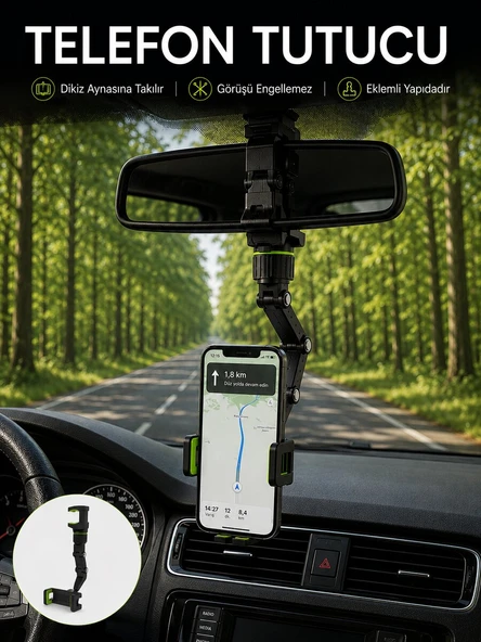 Araç İçi Dikiz Aynası Telefon Tutucu 360° Dönebilen Katlanabilir ürün görseli 1