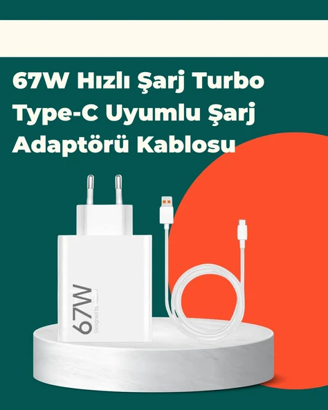 Güvenli ve Hızlı Şarj İçin 67W Turbo Adaptör Type-C Kablo ile ürün görseli 1