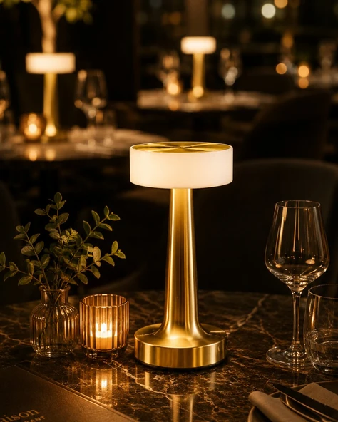 Şarjlı Gold Mantar Masa Lambası Dimmer Ayarlı Kablosuz LED Lamba ürün görseli 1