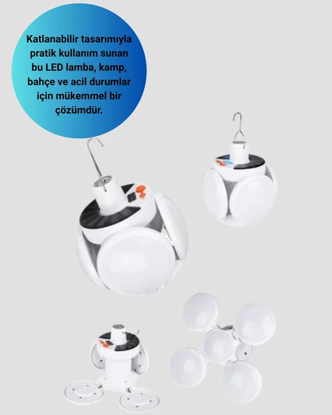 USB ve Solar Şarjlı Katlanabilir 5 Taraflı LED Lamba - Resim 2