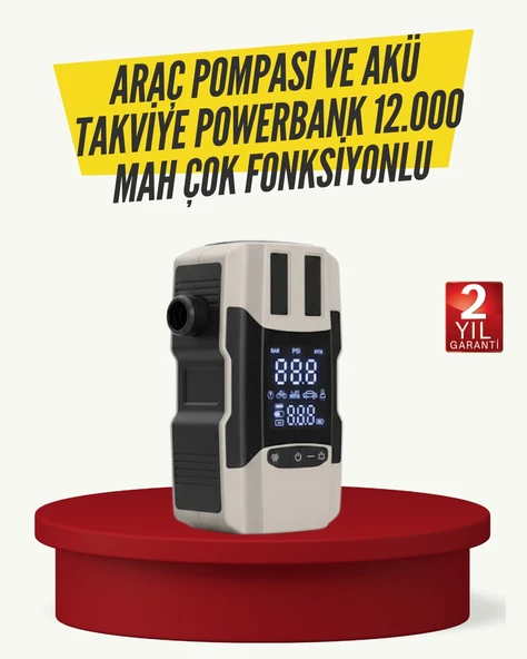 Araç Lastik Şişirme Pompası ve Akü Takviye Powerbank Bir Arada ürün görseli 1