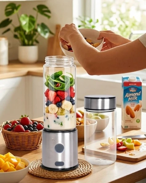 Taşınabilir Cam Blender 450 ml 350 ml Çift Hazneli Smoothie Blender ürün görseli 1