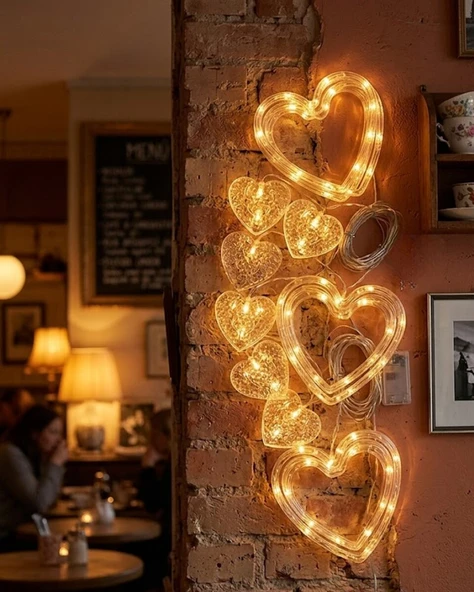 Dekoratif Kalp LED Neon Lamba Romantik Oda Balkon ve Masa Üstü Işığı ürün görseli 1