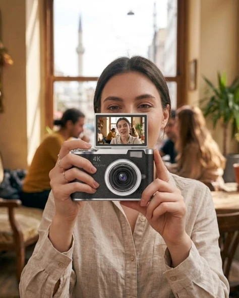 48 MP Kompakt Dijital Kamera 4K Video 8X Zoom ve Flip Ekran Selfie Vlog Uyumlu ürün görseli 1