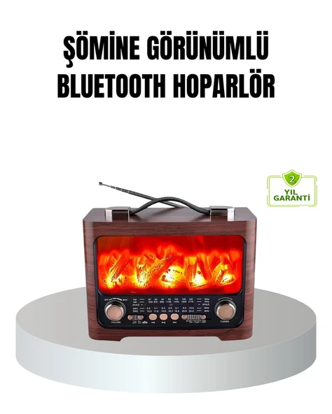 Solar Şarjlı Şömine Alev Efektli Bluetooth Hoparlör 7W Taşınabilir Ses Sistemi ürün görseli 1