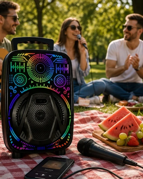 Karaoke Hoparlör RGB LED Işıklı USB FM Radyo Destekli Taşınabilir Speaker ürün görseli 1