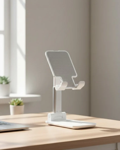 Ayarlanabilir Ergonomik Katlanabilir Masaüstü Telefon Tutucu Beyaz ürün görseli 1