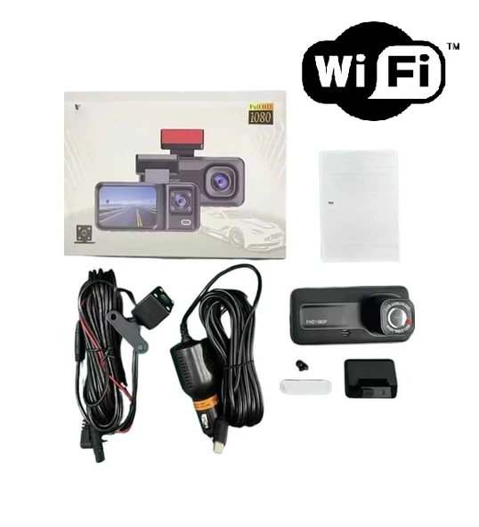 Araç Kamerası - 3 Kameralı Ön , İç Arka Full Hd Dvr Araç İçi Ekranlı Kamera ürün görseli 1